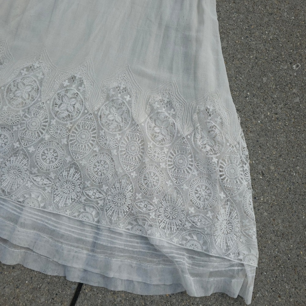 Antique 1900s Edwardian White Cotton Lawn Tea Dress Lace Gown Hi-Low Victorian - Picture 5 of 16